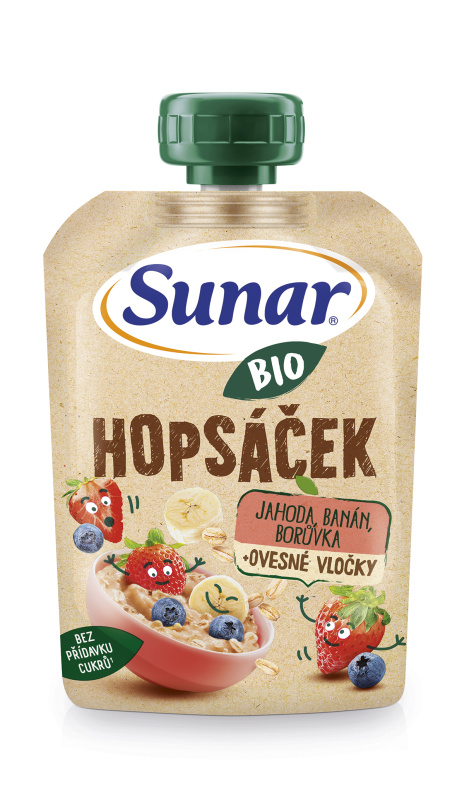 SUNAR Ovocná kapsička jahoda, banán, borůvka a ovesné vločky BIO 100 g