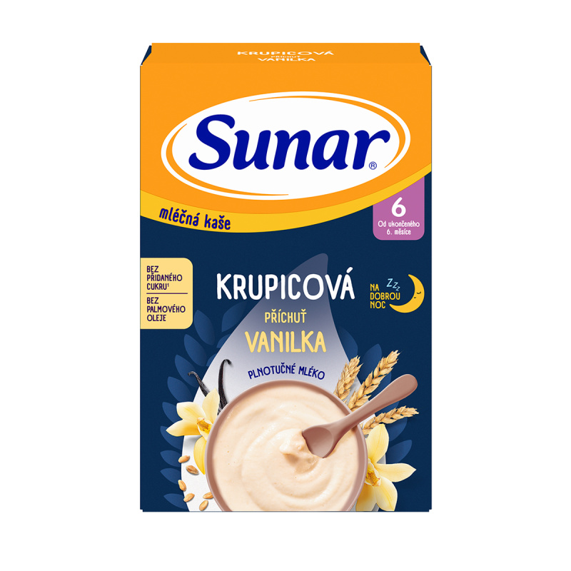 SUNAR Mléčná krupicová kaše vanilka na dobrou noc 6m+ 210 g