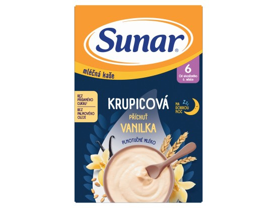 SUNAR Mléčná krupicová kaše vanilka na dobrou noc 6m+ 210 g