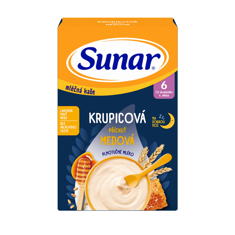 SUNAR Mléčná krupicová kaše medová na dobrou noc 6m+ 210 g