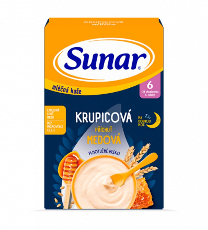 SUNAR Mléčná krupicová kaše medová na dobrou noc 6m+ 210 g