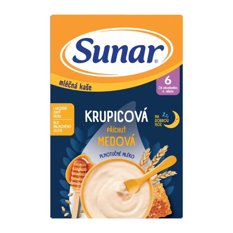 SUNAR Mléčná krupicová kaše medová na dobrou noc 6m+ 210 g