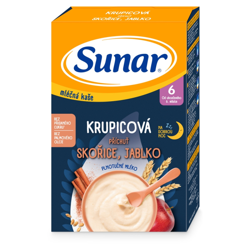 SUNAR Mléčná krupicová kaše skořice jablko na dobrou noc 6m+ 210 g