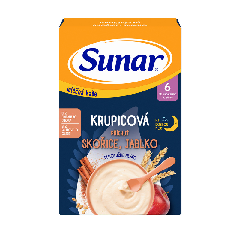 SUNAR Mléčná krupicová kaše skořice jablko na dobrou noc 6m+ 210 g