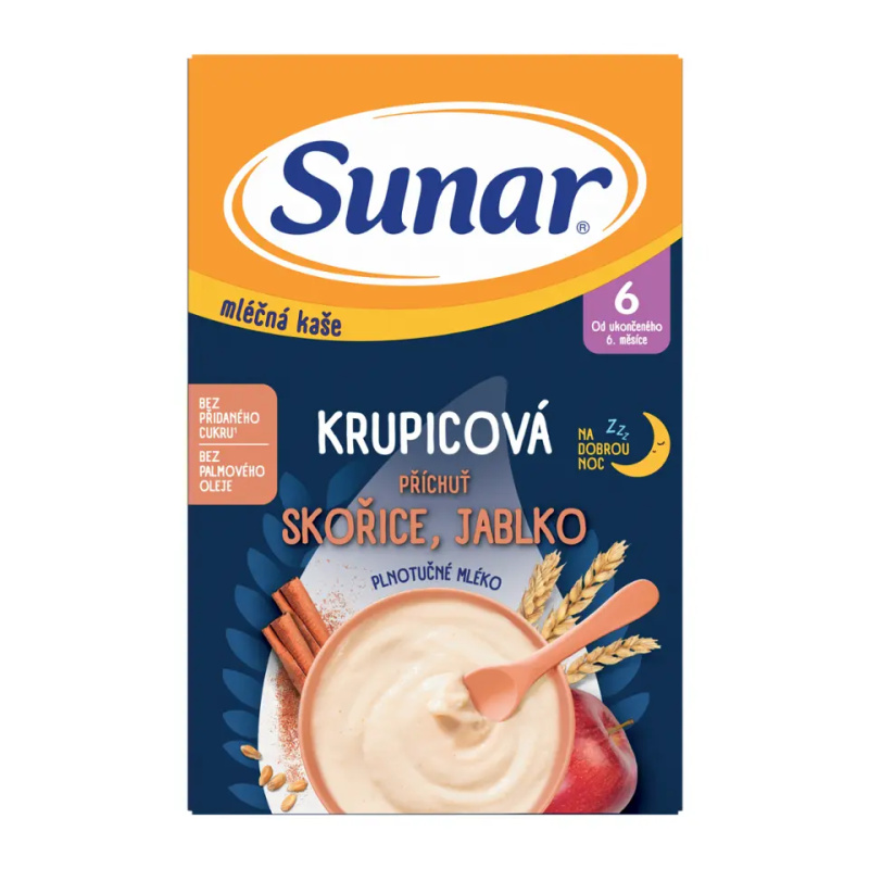 SUNAR Mléčná krupicová kaše skořice jablko na dobrou noc 6m+ 210 g