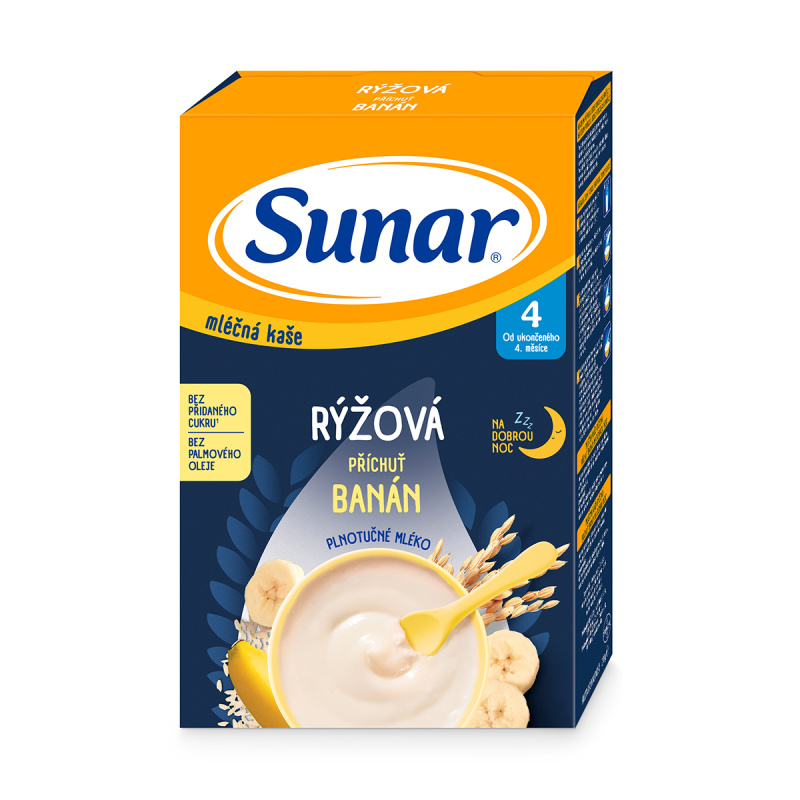 SUNAR Mléčná rýžová kaše na dobrou noc Banánová 4m+ 210 g