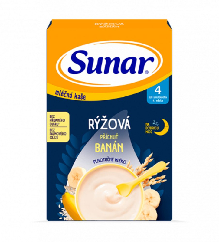 SUNAR Mléčná rýžová kaše na dobrou noc Banánová 4m+ 210 g
