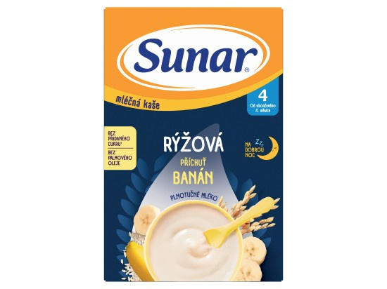 SUNAR Mléčná rýžová kaše na dobrou noc Banánová 4m+ 210 g