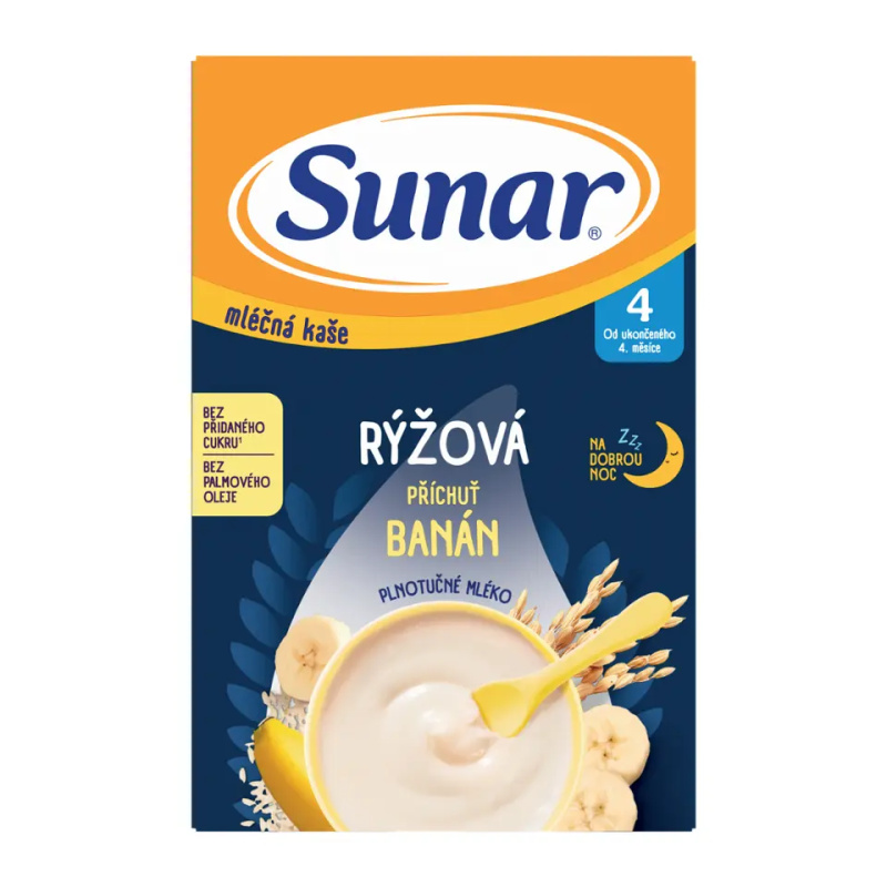 SUNAR Mléčná rýžová kaše na dobrou noc Banánová 4m+ 210 g