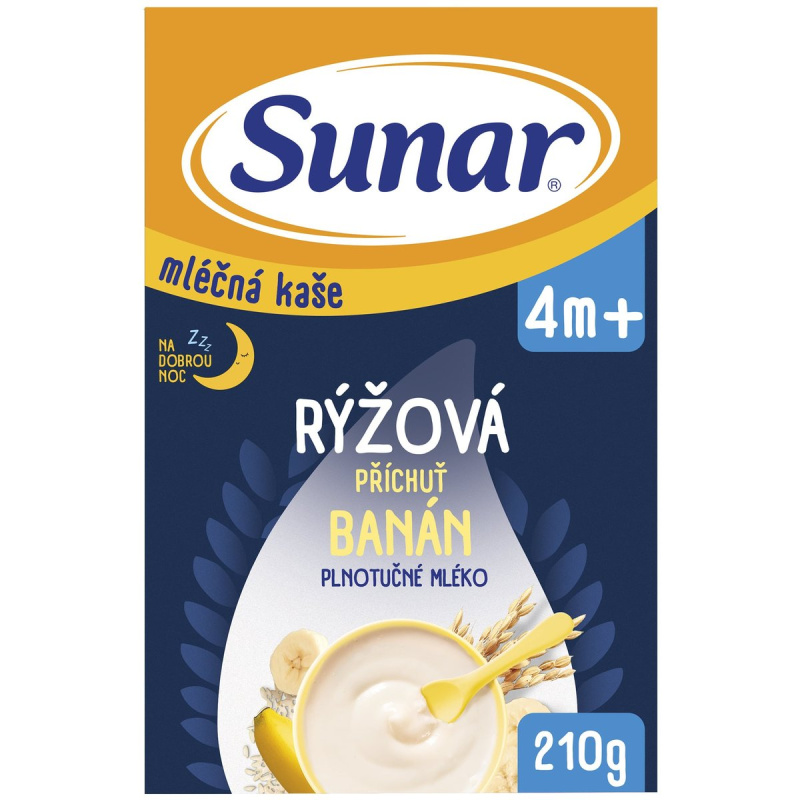 SUNAR Mléčná rýžová kaše na dobrou noc Banánová 4m+ 210 g