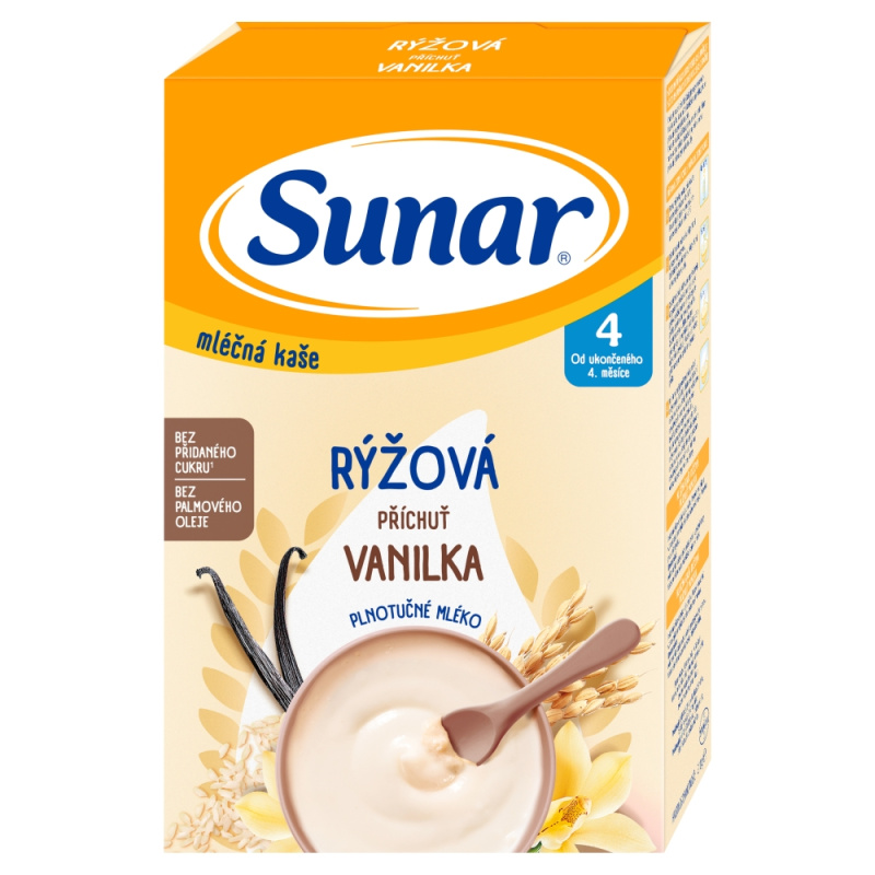 SUNAR Mléčná rýžová kaše vanilková 4m+ 210 g