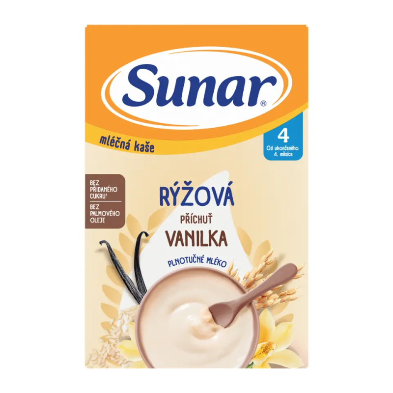SUNAR Mléčná rýžová kaše vanilková 4m+ 210 g