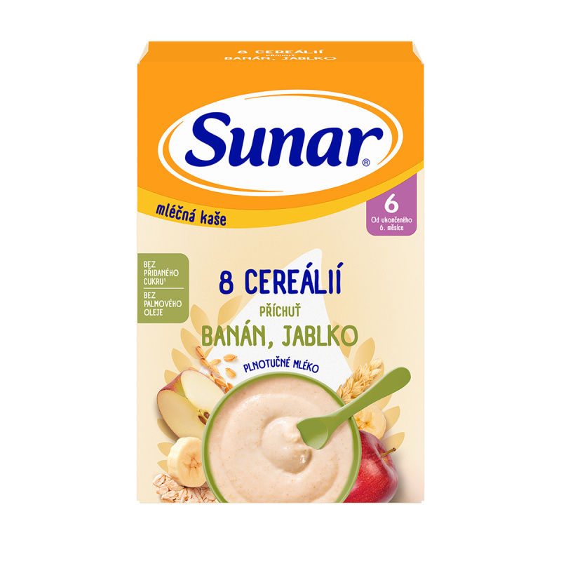 SUNAR Mléčná kaše 8 cereálií banán jablko 6m+ 210 g