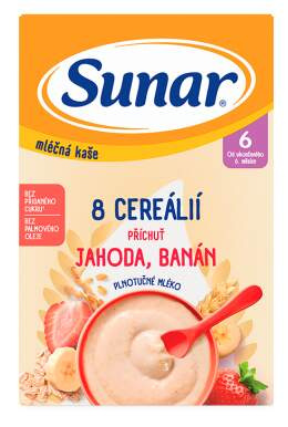 SUNAR Mléčná kaše 8 cereálií jahoda banán 6m+ 210 g