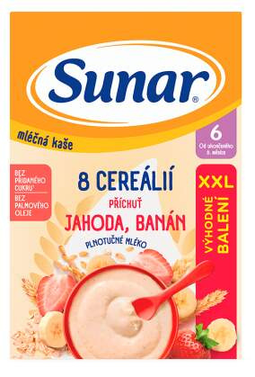 SUNAR Mléčná kaše 8 cereálií jahoda banán 6m+ 340 g