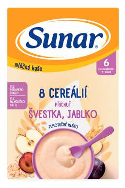 SUNAR Mléčná kaše 8 cereálií švestka jablko 210 g