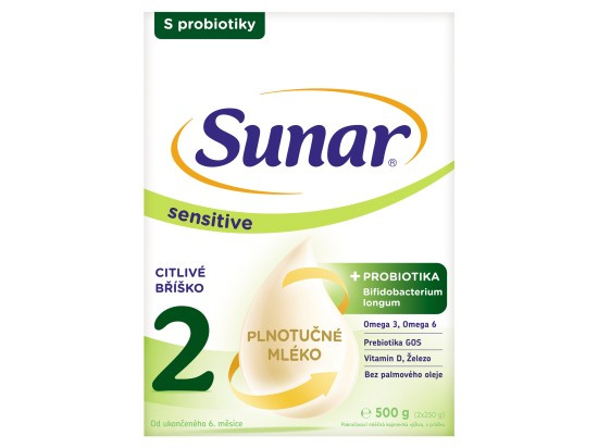 SUNAR Sensitive 2 pokračovací kojenecké mléko 6m+ 500 g