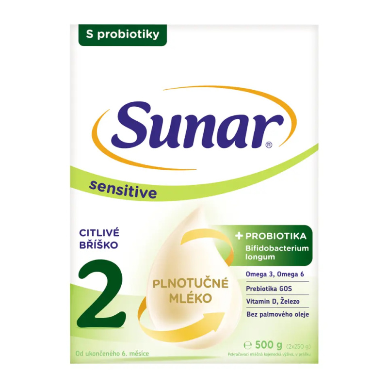 SUNAR Sensitive 2 pokračovací kojenecké mléko 6m+ 500 g