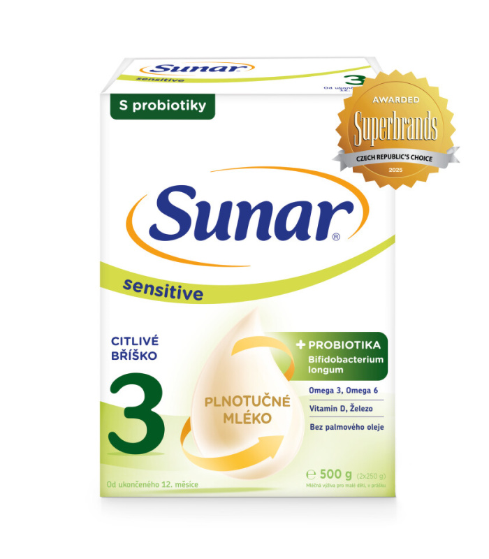 SUNAR Sensitive 3 pokračovací kojenecké mléko 12m+ 500 g