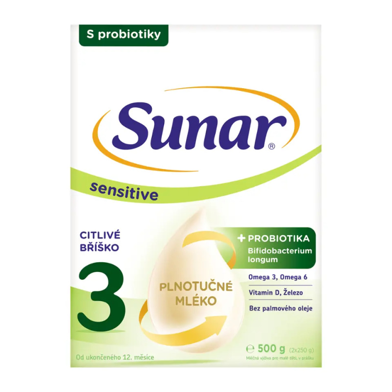 SUNAR Sensitive 3 pokračovací kojenecké mléko 12m+ 500 g