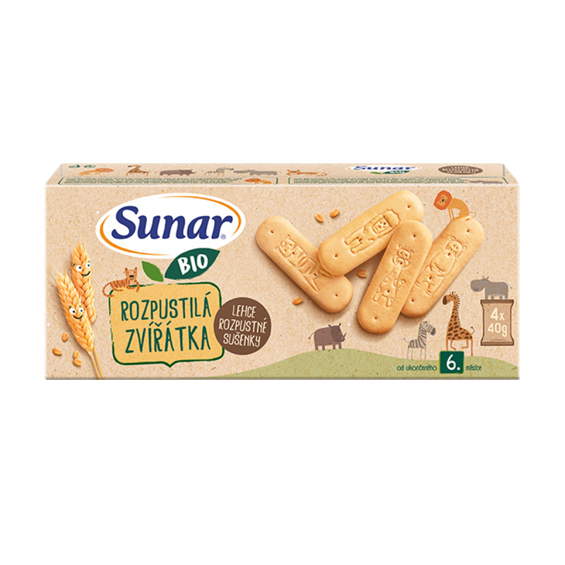 SUNAR Rozpustilá zvířátka sušenky 6m+ BIO 4 x 40 g