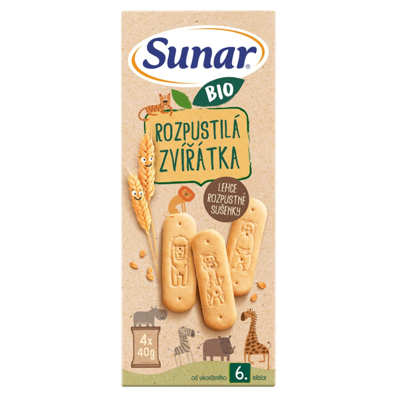 SUNAR Rozpustilá zvířátka sušenky 6m+ BIO 4 x 40 g