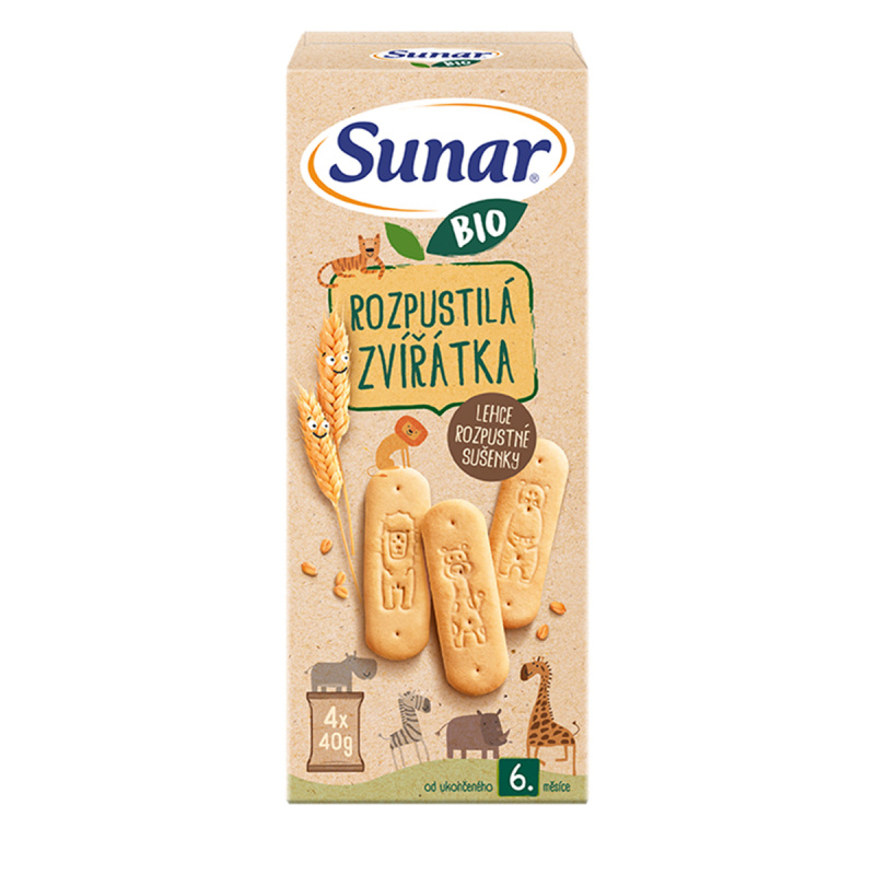 SUNAR Rozpustilá zvířátka sušenky 6m+ BIO 4 x 40 g