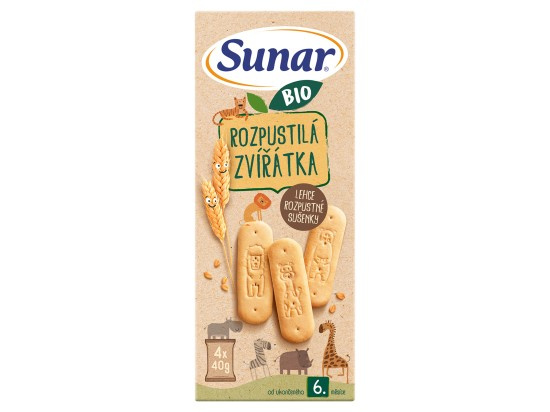 SUNAR Rozpustilá zvířátka sušenky 6m+ BIO 4 x 40 g