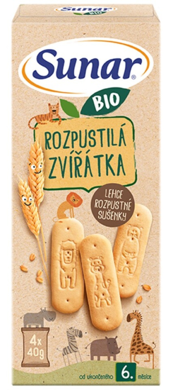 SUNAR Rozpustilá zvířátka sušenky 6m+ BIO 4 x 40 g