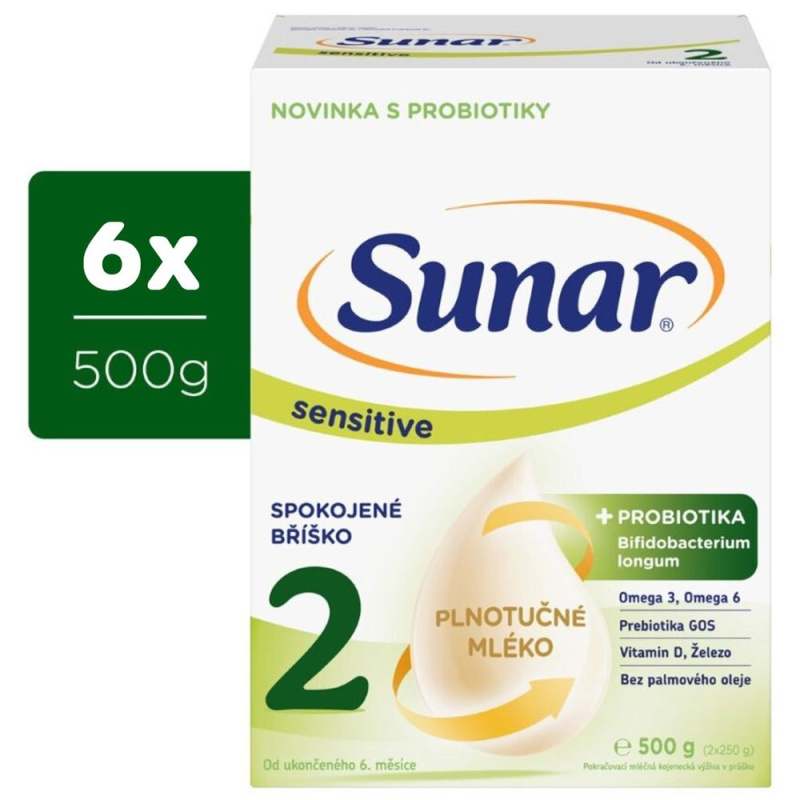 Sunar 6x Sensitive 2 pokračovací kojenecké mléko 500g