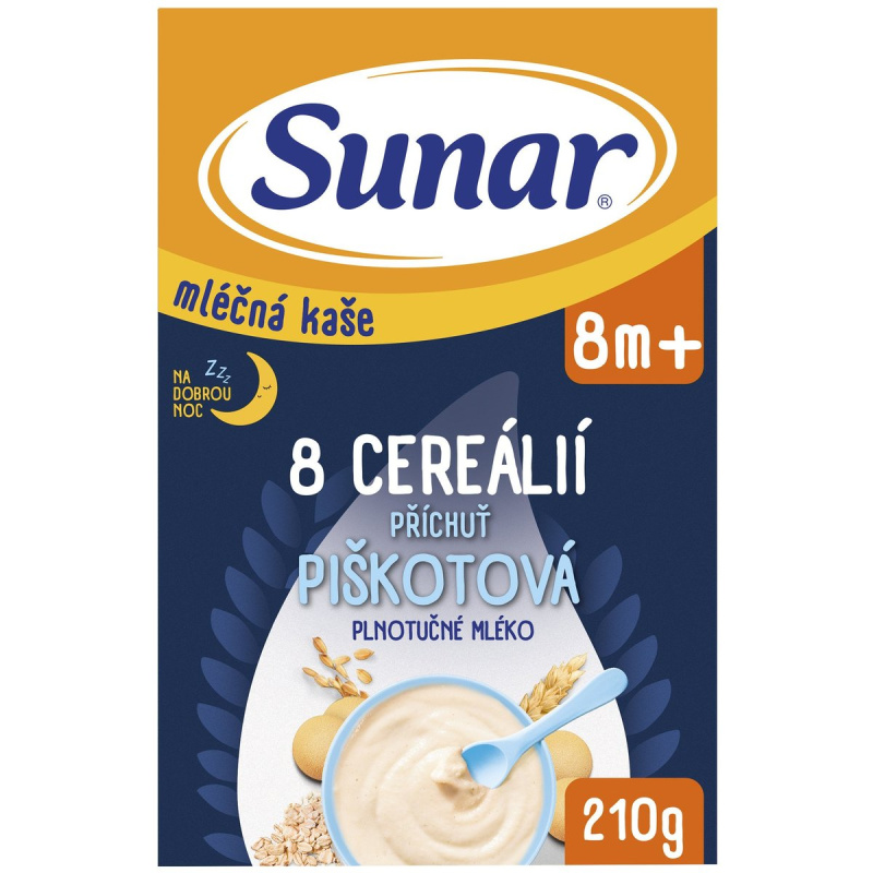 Sunar Mléčná kaše s 8 cereáliemi na dobrou noc piškotová