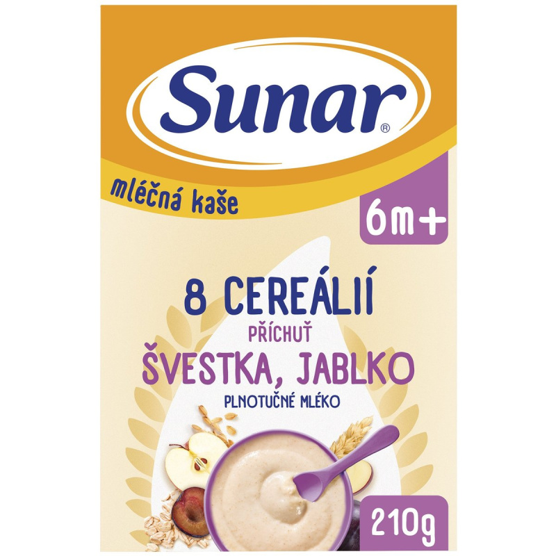 Sunar Mléčná kaše s 8 cereáliemi švestka, jablko