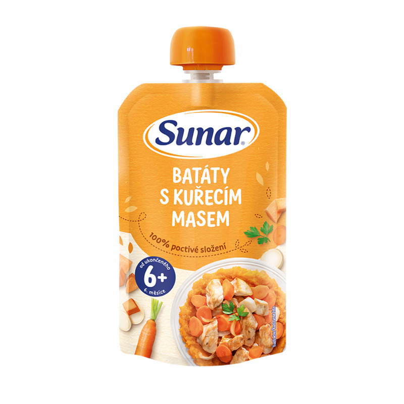 Sunar Příkrm Batáty s kuřecím masem 6m+ kapsička 120 g