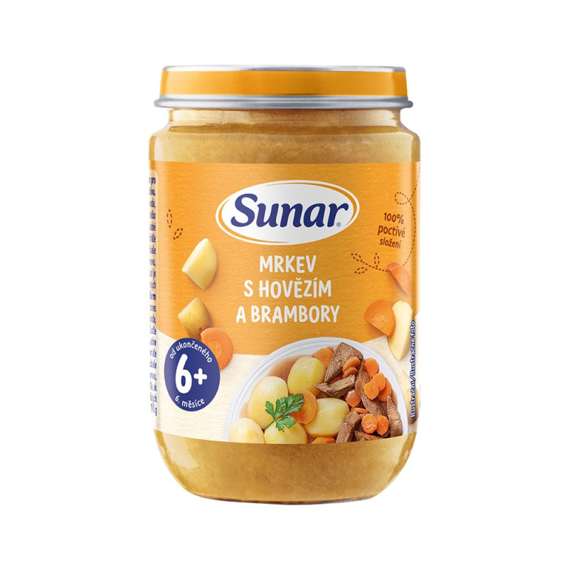 SUNAR Příkrm mrkev s hovězím a bramorem 6m+ 190 g