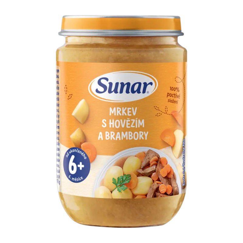 SUNAR Příkrm mrkev s hovězím a bramorem 6m+ 190 g