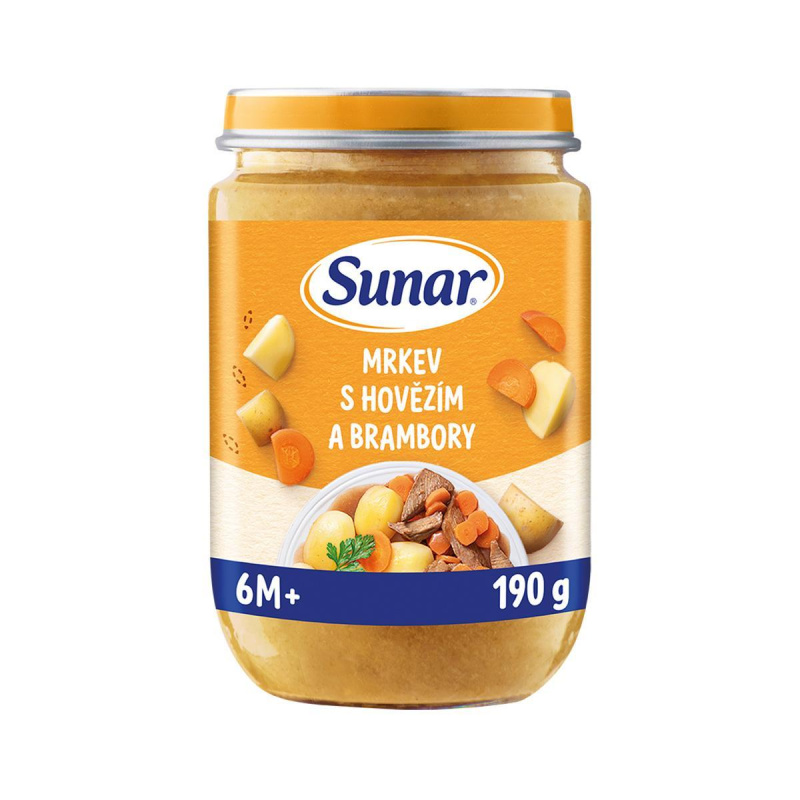 SUNAR Příkrm mrkev s hovězím a bramorem 6m+ 190 g