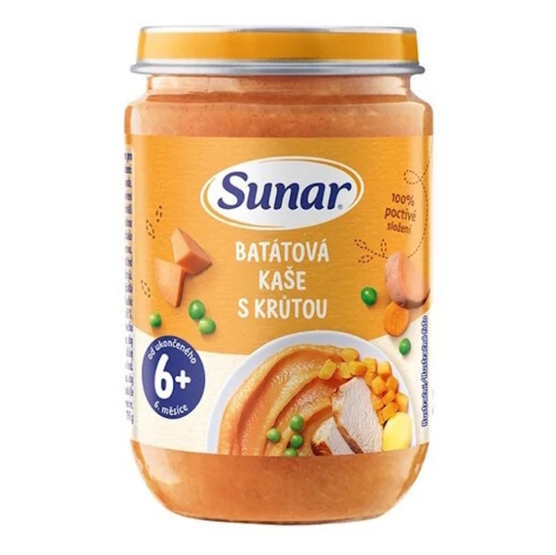 SUNAR Příkrm batátová kaše s krůtím masem 6m+190 g