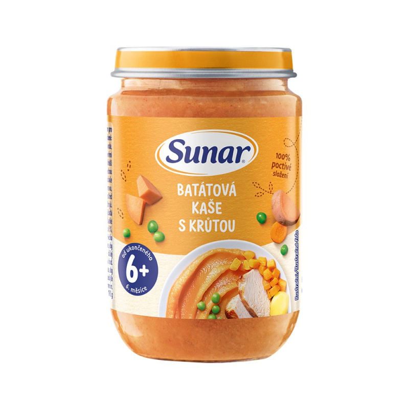 SUNAR Příkrm batátová kaše s krůtím masem 6m+190 g