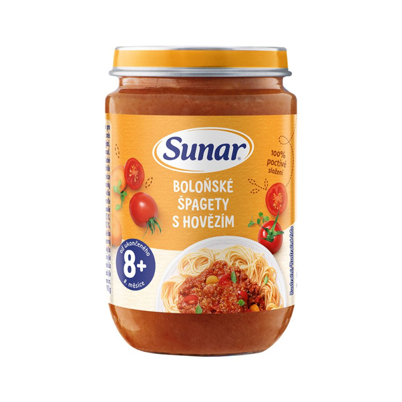 SUNAR Příkrm boloňské špagety s hovězím masem 8m+ 190 g