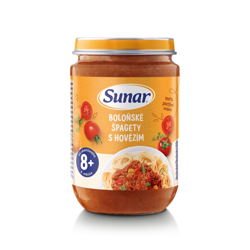 SUNAR Příkrm boloňské špagety s hovězím masem 8m+ 190 g