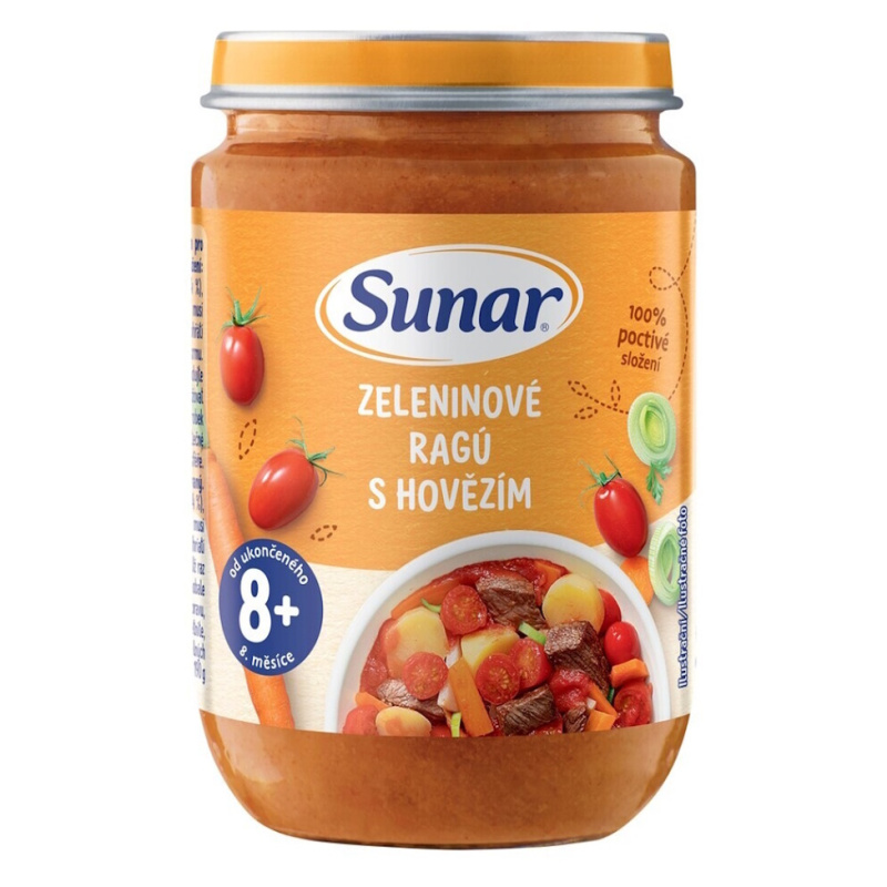 SUNAR Příkrm zeleninové ragú s hovězím masem 8m+ 190 g