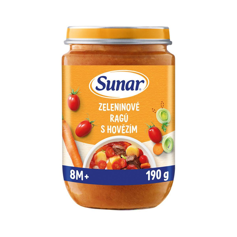 SUNAR Příkrm zeleninové ragú s hovězím masem 8m+ 190 g
