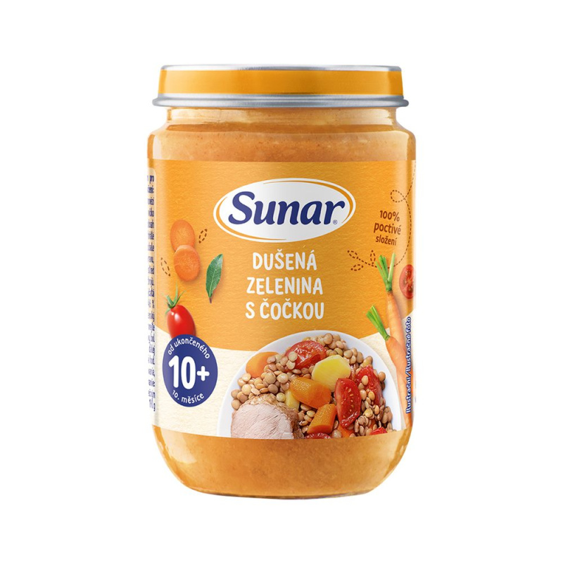 SUNAR Příkrm dušená zelenina s čočkou 10m+ 190 g