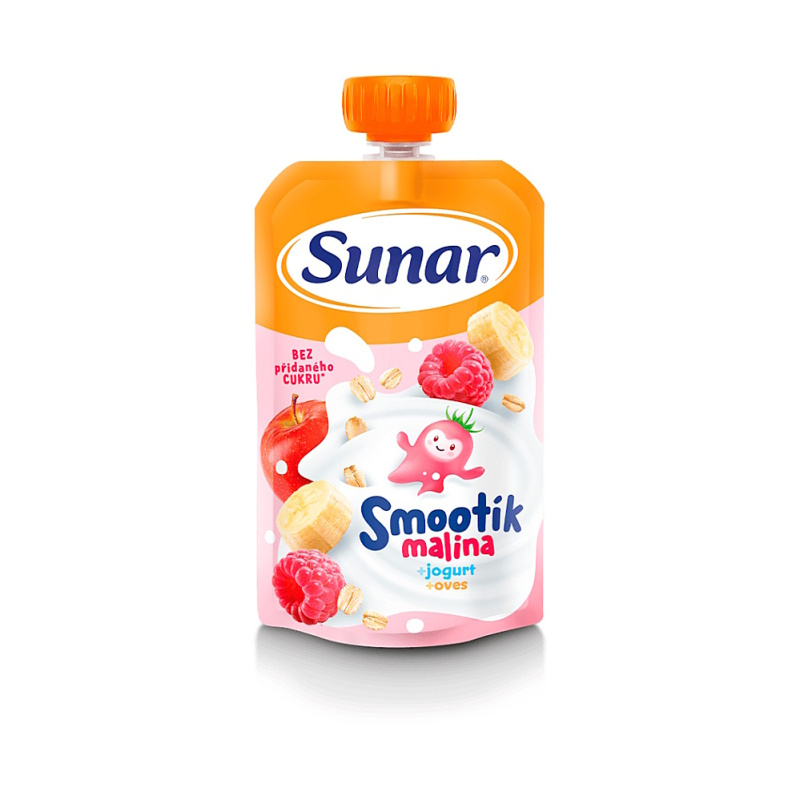 Sunar Smootík dětská kapsička malina, jogurt a ovesné vločky