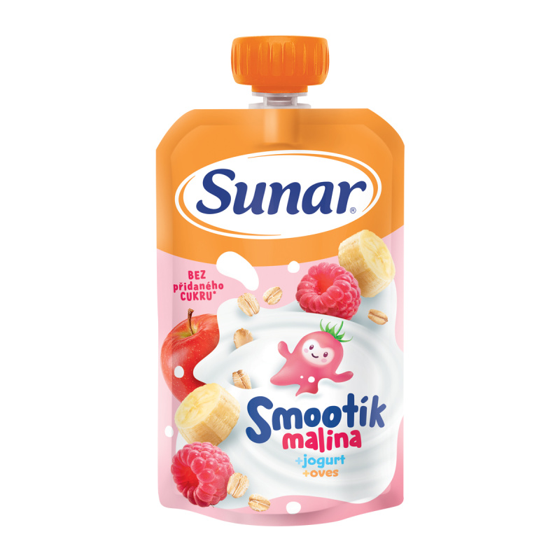 Sunar Smootík dětská kapsička malina, jogurt a ovesné vločky