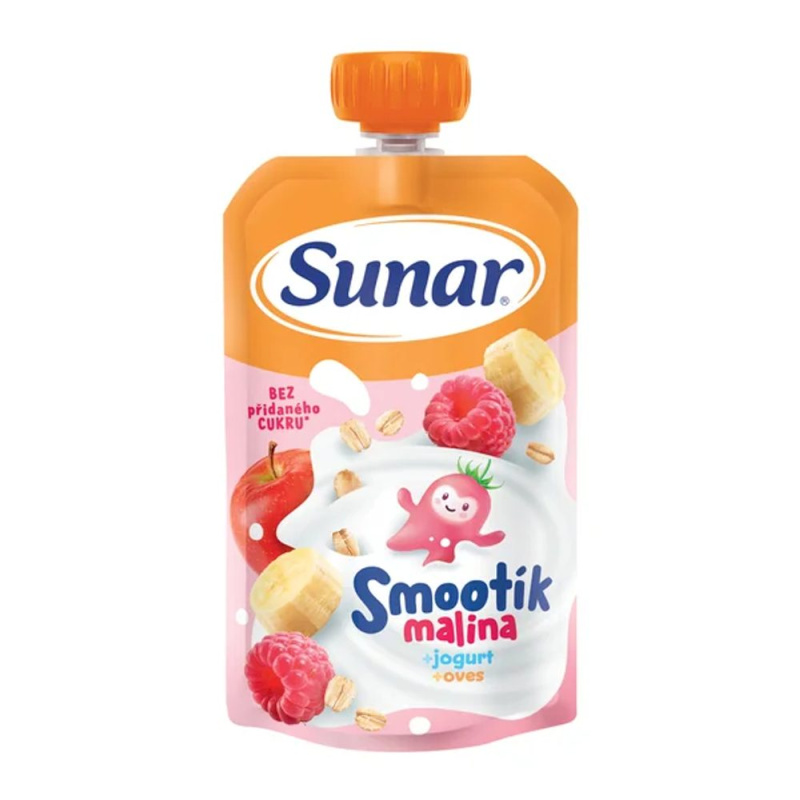 Sunar Smootík dětská kapsička malina, jogurt a ovesné vločky