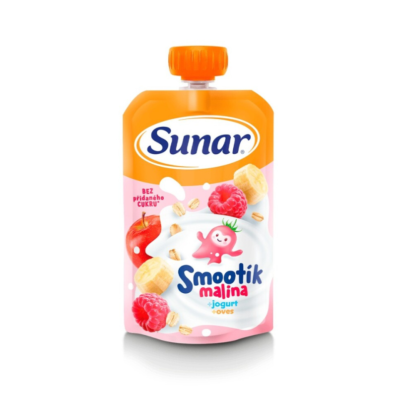 Sunar Smootík dětská kapsička malina, jogurt a ovesné vločky