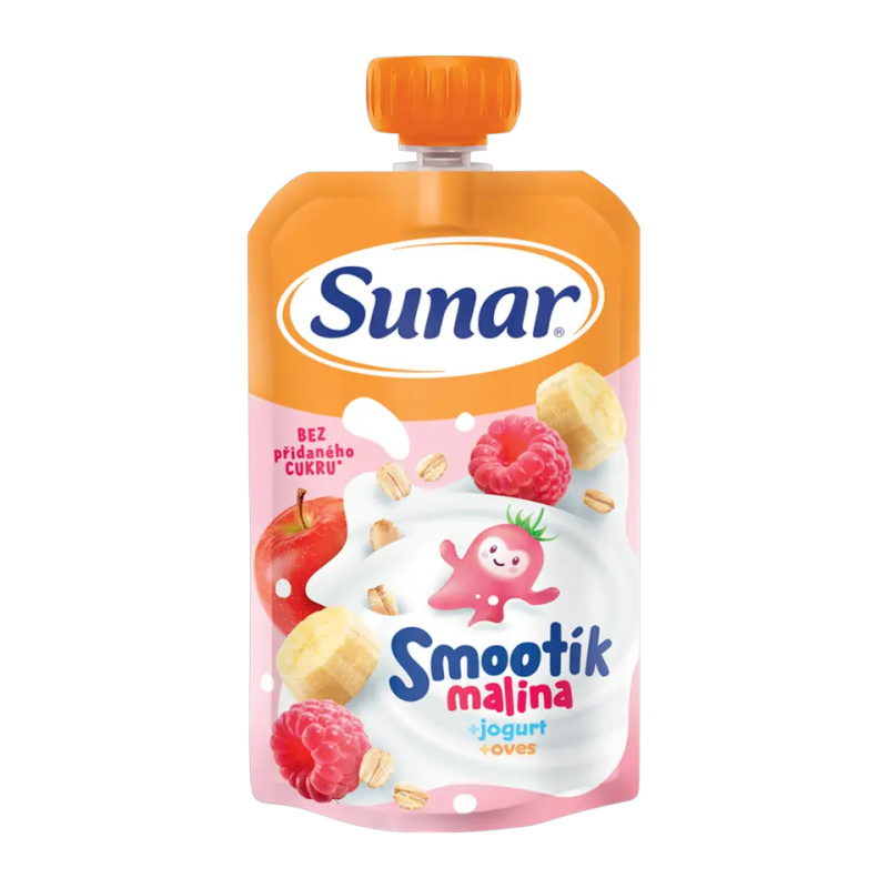 Sunar Smootík dětská kapsička malina, jogurt a ovesné vločky