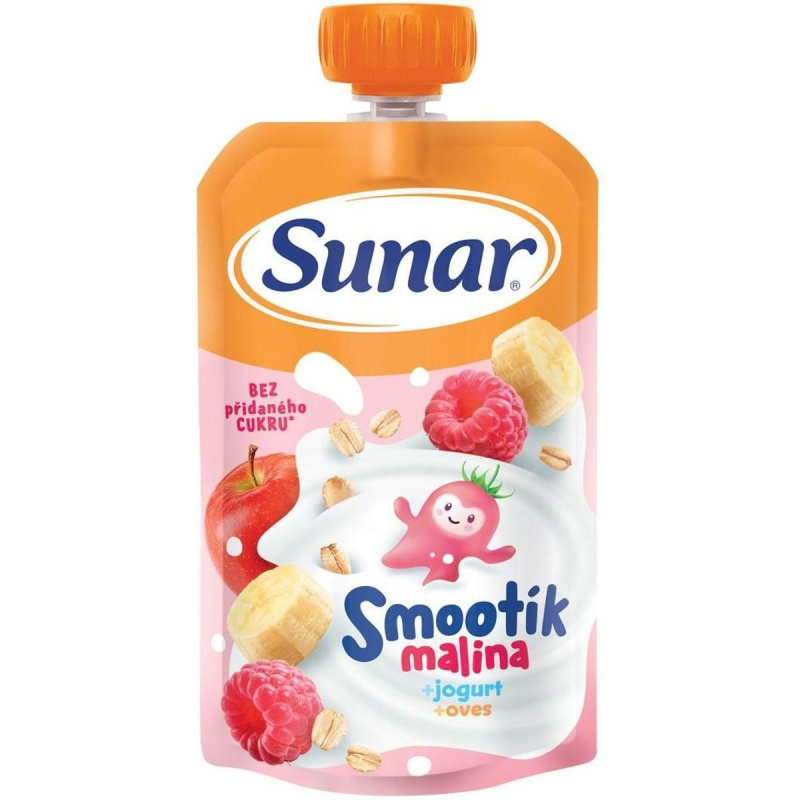 Sunar Smootík dětská kapsička malina, jogurt a ovesné vločky