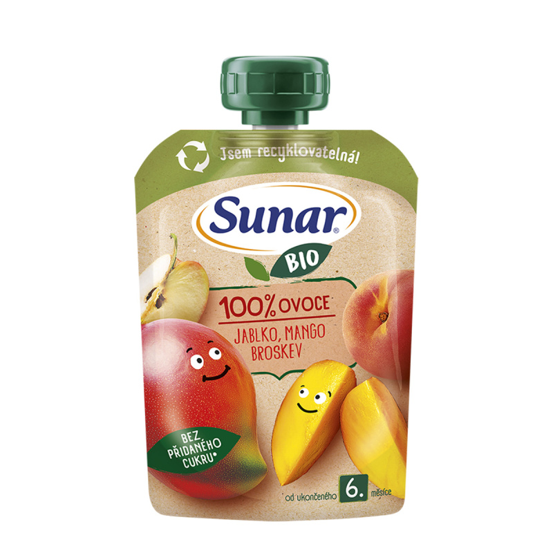 Sunar BIO Ovocná kapsička jablko, mango, broskev